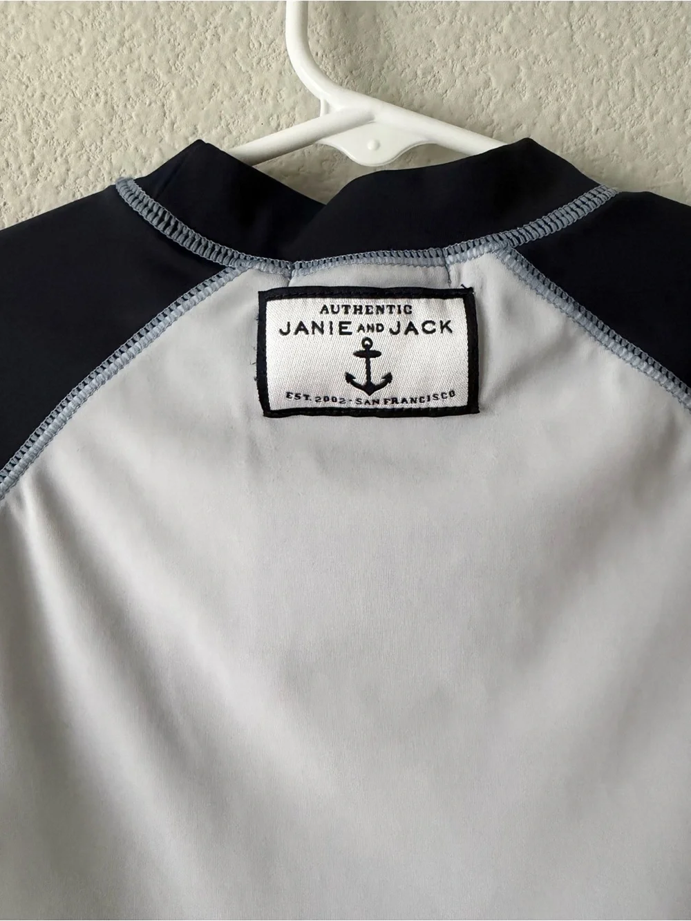 Janie and Jack Boys Rash Guard Swim Shirt Sz 5 Navy White Anchor Nautical UPF